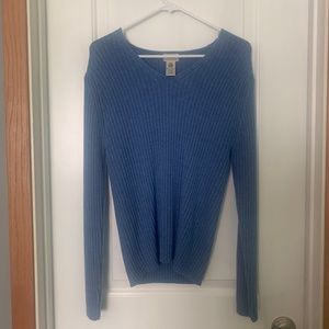 Vintage L.L. Bean blue merino wool v-neck sweater. Size M.